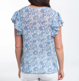 Elsie & Zoey Petra Ruffle Sleeve V-Neck Blouse Twilight Floral