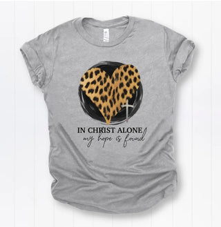 In Christ Alone, Leopard Heart Christian T-Shirt Small