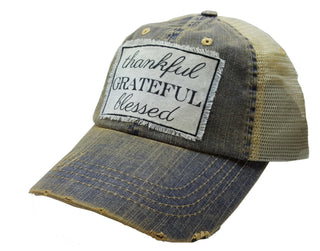 "Thankful Grateful Blessed" Distressed Trucker Cap