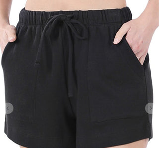Zenana Cotton Drawstring Waist Shorts w/Pocket Black Medium