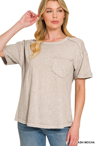 Zenana Halo Snow Washed Relaxed Fit Tee Ash Mocha