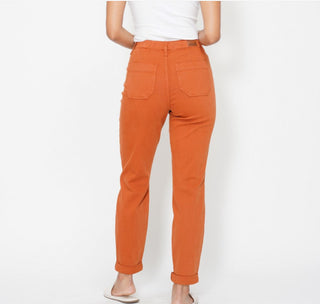 Judy Blue HW Garment Dyed Double Cuff Jogger Orange 88911