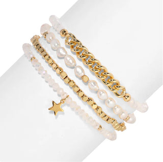 My Fun Colors Baroque Pearls and Ice White Crystal Bracelet Set