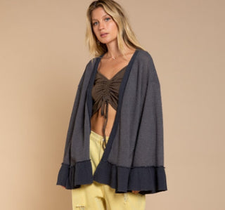 Pol Waffle Knit Bell Sleeve Cardigan