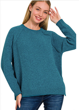 Zenana Chenille Raglan Sweater Ocean Teal
