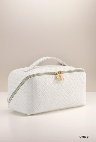 Zenana Woven Vegan Leather Cosmetic Makeup Bag Ivory