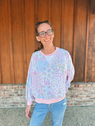 Haptics Floral Patchwork Oversized Top Blush Pink