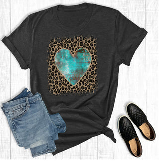 The Way Down South Retro Cowgirl Turquoise Heart Tee Charcoal