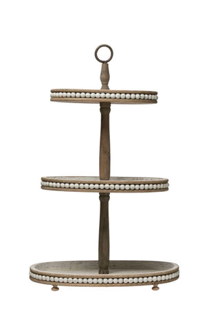 Beaded Decorative Wood 3-Tier Tray