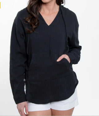 Elsie & Zoey Cotton Gauze Hooded Pullover Black