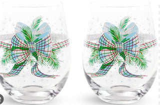 Vera Bradley Stemless Wine Glass Set Holiday Ribbon