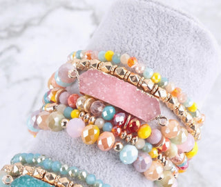 Love and Repeat Druzy Oval Glass Beads Charm Bracelet Multi