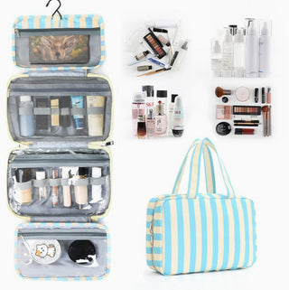 Josslyn Striped Hanging Toiletry & Makeup Bag Blue Off White