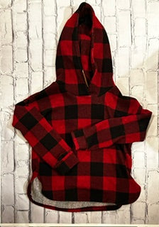 Pistachio Long Sleeve Hooded Toddler Top Buffalo Plaid