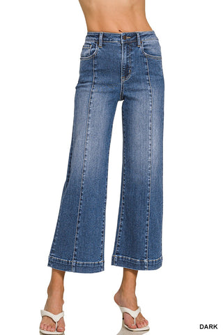 Zenana Wide Leg Center Seam Cropped Denim Pants 9555dd