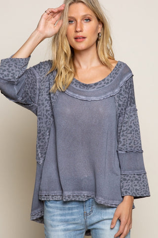 POL Clothing Fearless Perfect Knit Top Charcoal Leo Print