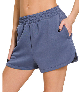 Zenana Scuba Elastic Waistband Dolphin Shorts Blue Indigo