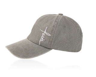 Arianna Faith Embroidered Faith Ponytail Hat Gray