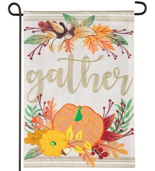 Autumn Gather Burlap Garden Flag