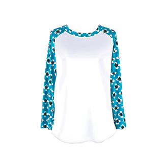 Hello Mello White Raglan with Turquoise Sleeves