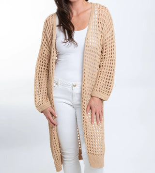Elsie & Zoey Enya Long Crochet Cardigan Sand