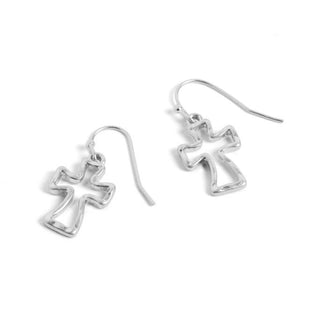Whispers Silver Hollow Cross Earrings WN004539