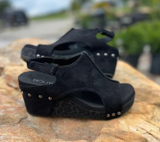 Corkys Carley Black/Leopard Suede Wedge
