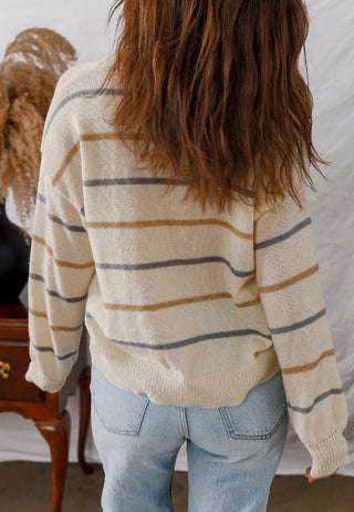 Lovesoft Casual Striped Loose Fit Pullover Sweater Apricot