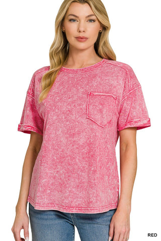 Zenana Halo Snow Washed Relaxed Fit Tee Red