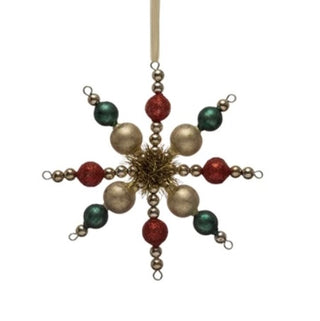 Glass Bead Snowflake Ornament w/Tinsel & Glitter