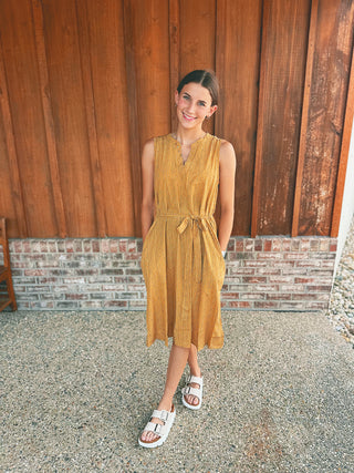 Sew in Love Sleeveless Print Dress Mustard Blue