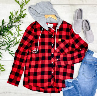 Flannel Button Down Hoodie