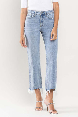 Vervet Kendall High Rise Distressed Hem Crop Dad Jean T6189