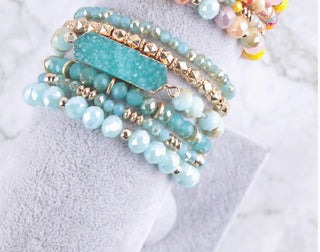 Love and Repeat Druzy Oval Glass Beads Charm Bracelet Turquoise