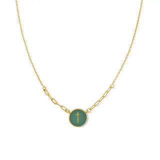 Splendid Iris Delicate Cross Pop Color Necklace Olive