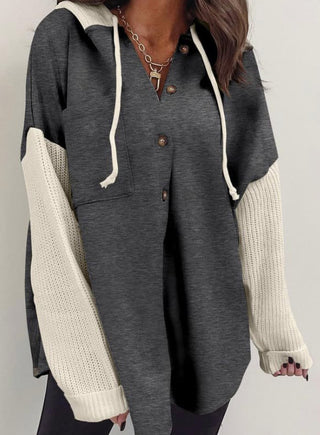 Lovesoft Colorblock Hoodie with Button Detail Dark Gray