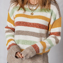 Little Daisy Closet Stripe Crewneck Drop Shoulder Sweater Multi