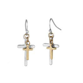 Whispers Mixed Metal Dangle Cross Earrings WN004058