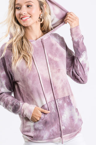 7th Ray Tie Dye Sequin Contrast Hoodie
