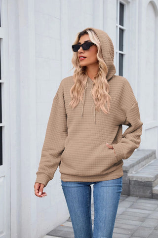 Lovesoft Waffle Knit Oversized Hoodie with Pocket Khaki