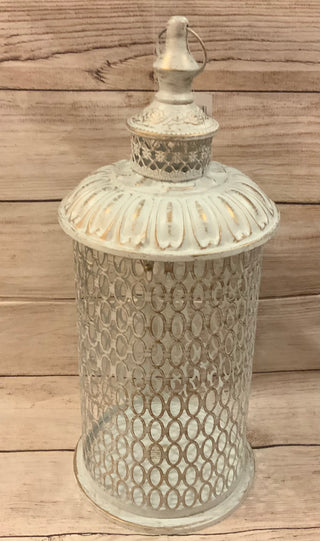 White Brushed Metal Lantern Large