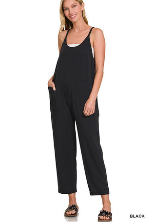 Zenana Spaghetti Strap Jumpsuit with Pockets Black