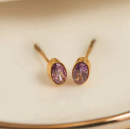 Howard's Narelle Waterproof Oval Gem Stud Earrings Gold Amethyst