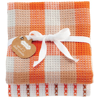Mudpie Brown Orange Waffle Weave Dishtowel Set