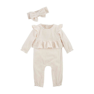 Mudpie Velour Baby Bodysuit Cream Set