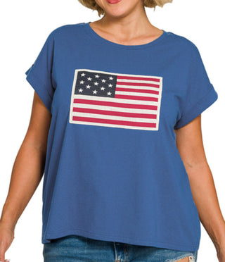Zenana American Flag Tee Light Navy
