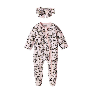 Mudpie Bamboo Leopard Ruffle Sleeper & Headband Set