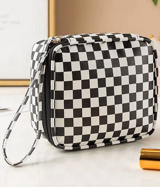Zenana Checkered Cosmetic Makeup Travel Case Black