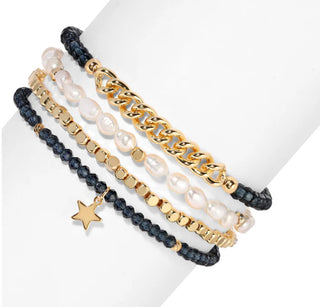 My Fun Colors Baroque Pearls and Indigo Crystal Bracelet Set