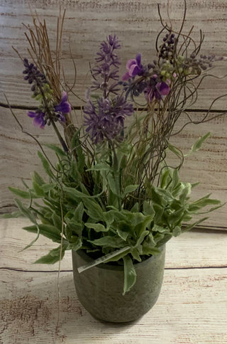 Artificial Lavender in Cement Pot
